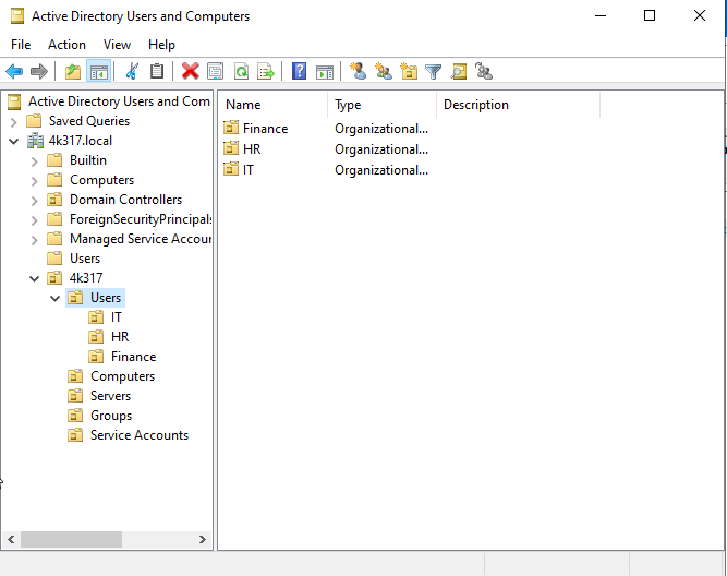 created dept ous for user