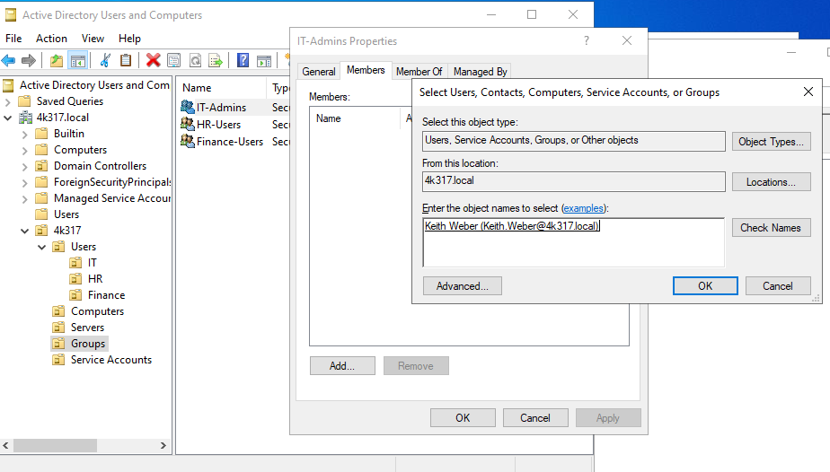 created dept secrutiygroups